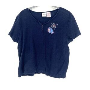 Vintage Disney Womens Waffle Knit Short Sleeve Top Size XL Blue Eeyore